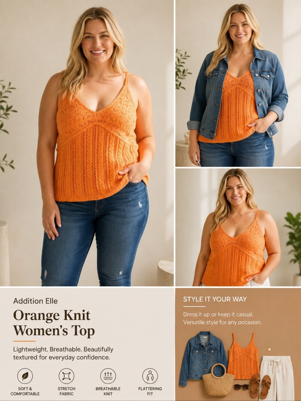 Orange Knit Women's Top
